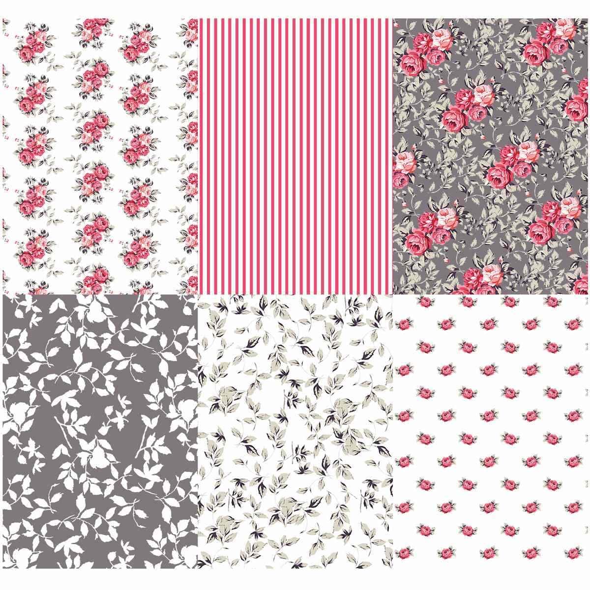 A4 Grey Blooming, Crafts Paper Pack of 36 sheets (3 Sheets each of 12 designs) GBA4x36