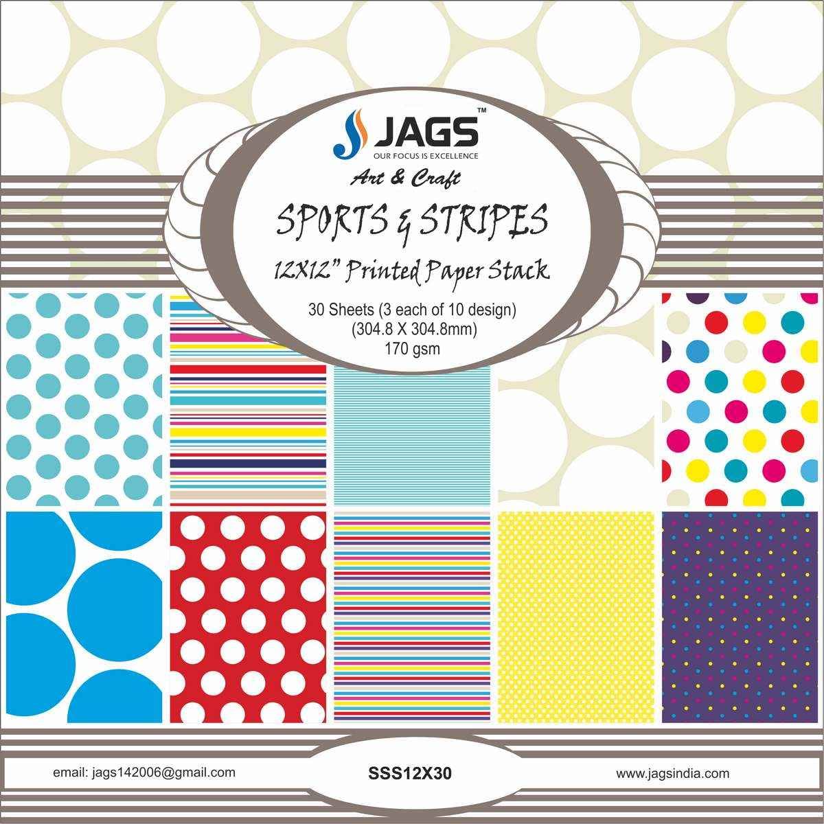 Sports & Stripes Paper Design 12X12 Inch 30 Sheets SSS12X30