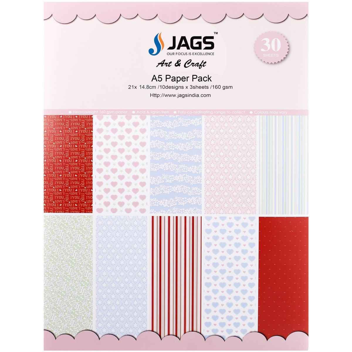 A5 Mania, Paper A/5 for Scrapbook ,pack contains 30 sheets (3 sheets each of 10 designs) PPA5X30
