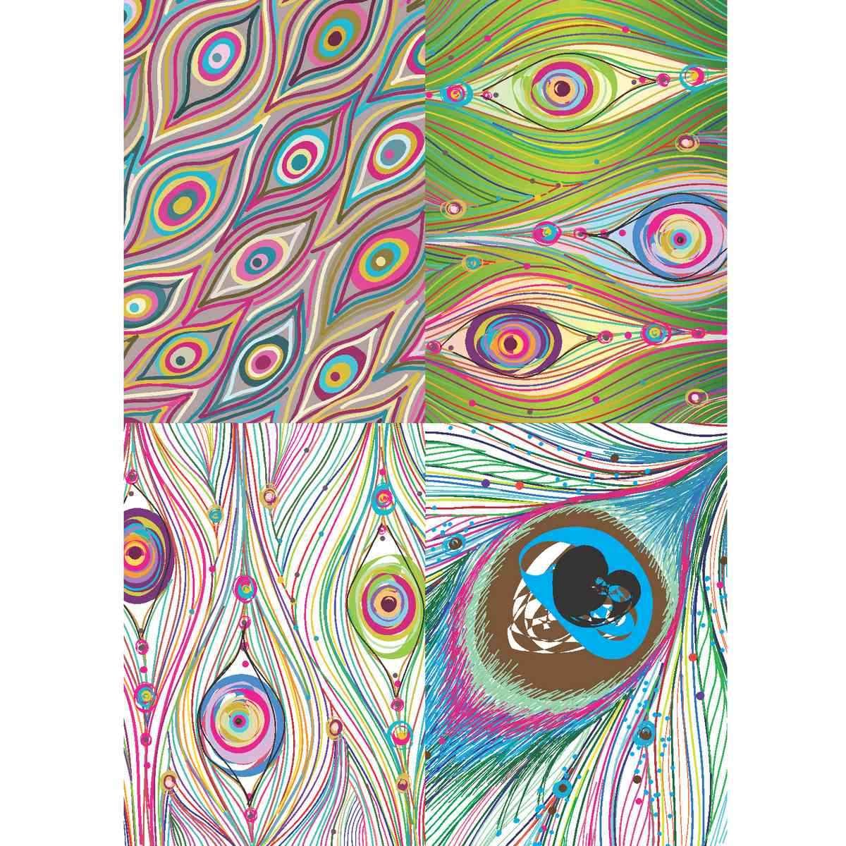 A5 Peacock Collection, Paper for Scrapbook, Pack of 32 sheets (4 sheets each of 8 designs). PCA5X32