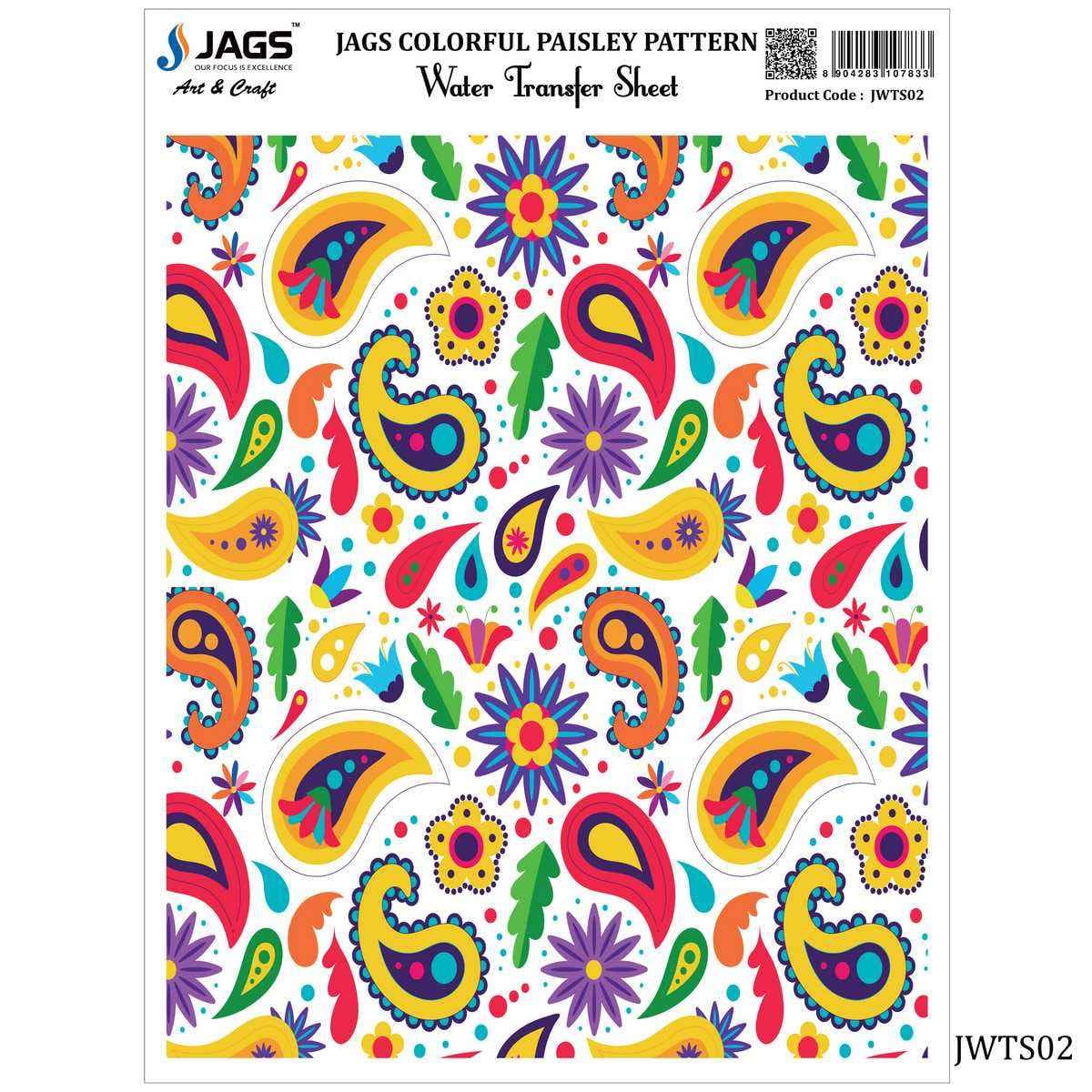 Colorful Paisley Water Transfer Sheet 9X7 Inches JWTS02