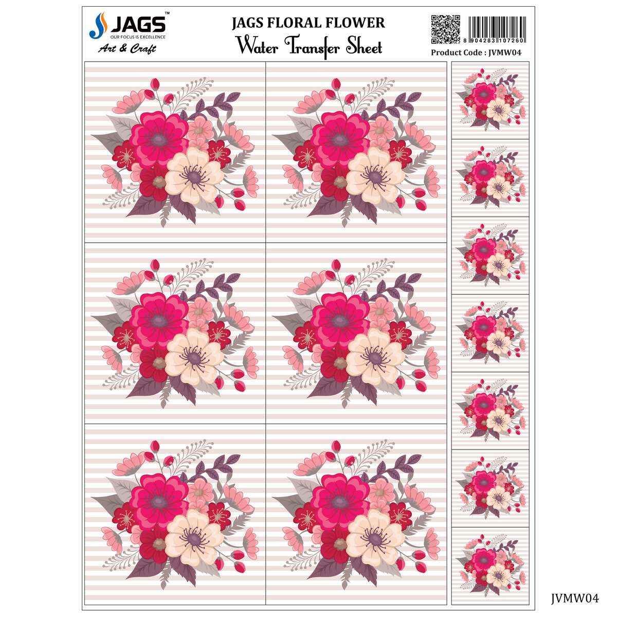 Floral Flower Water Transfer Sheet 9X7 Inches JVMW04