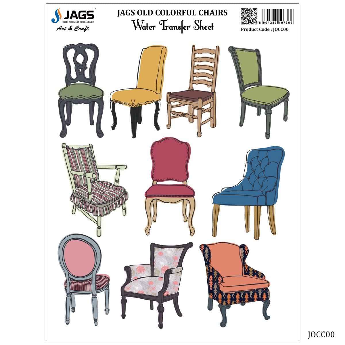 Old Colorful Chair Water Transfer Sheet 9X7 Inches JOCC00
