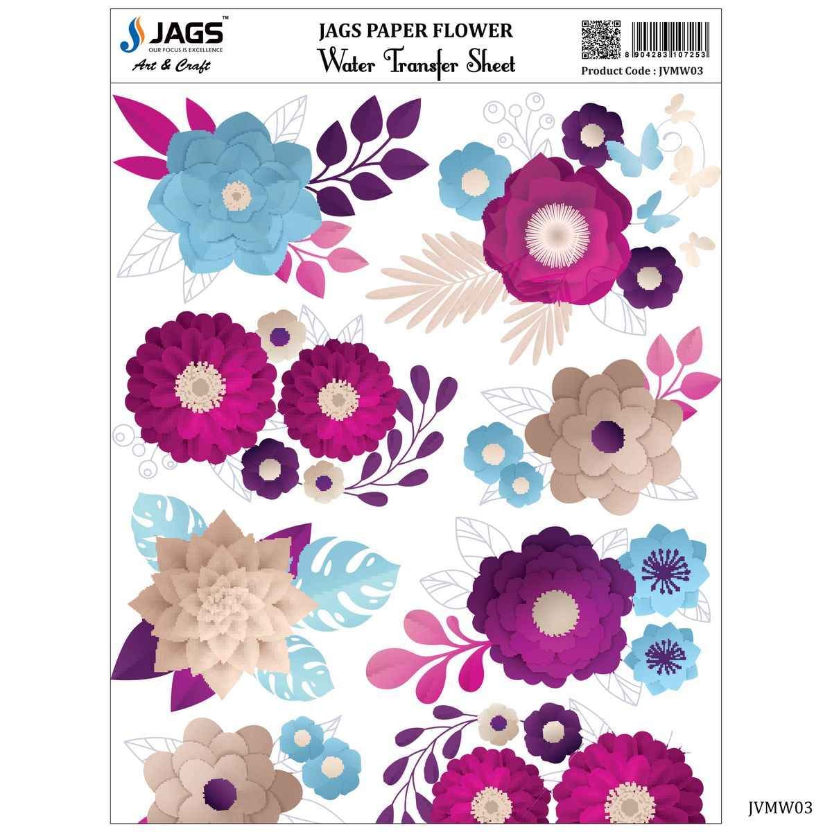 Paper Flower Water Transfer Sheet 9X7 Inches JVMW03