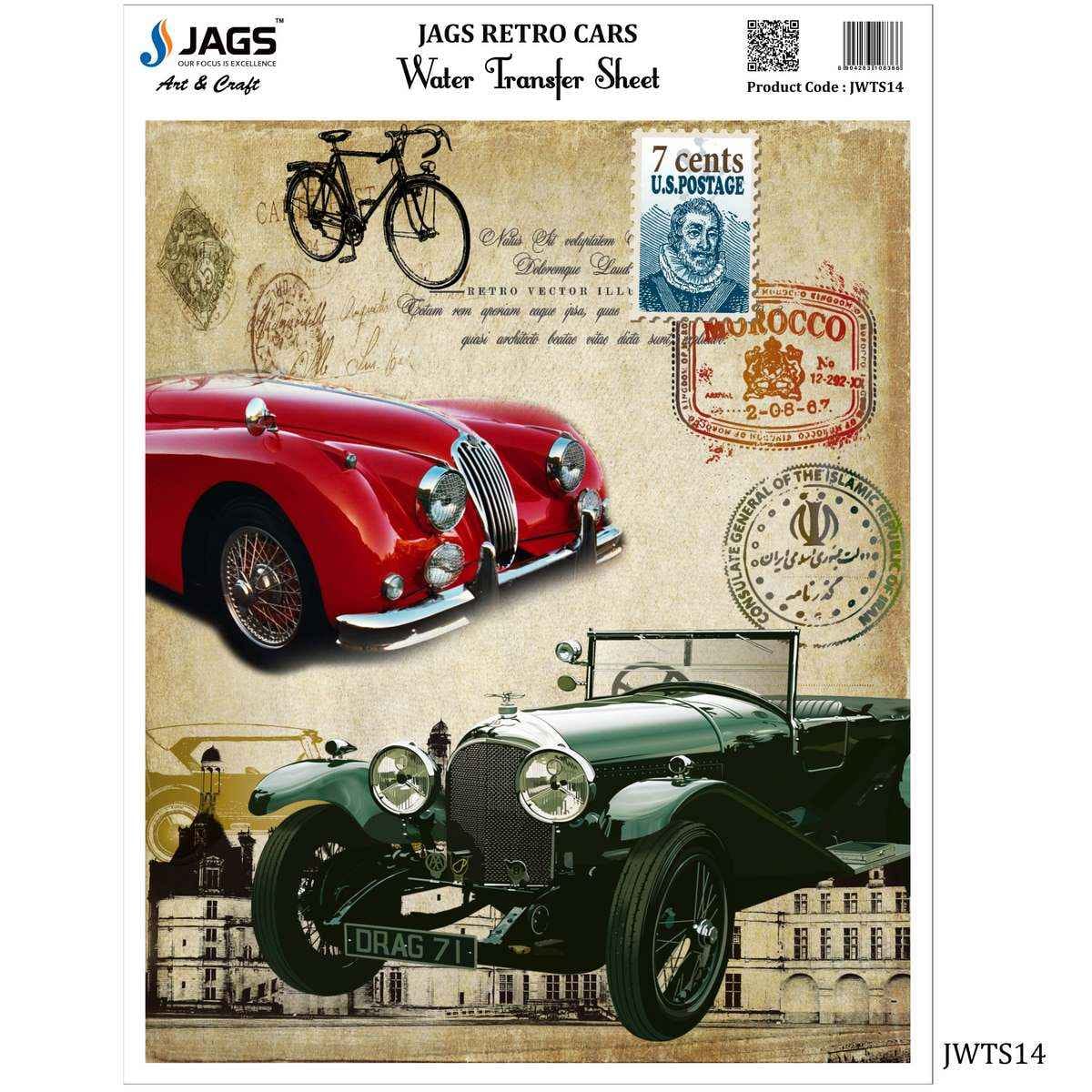 Retro Cars Water Transfer Sheet 9X7 Inches JWTS14