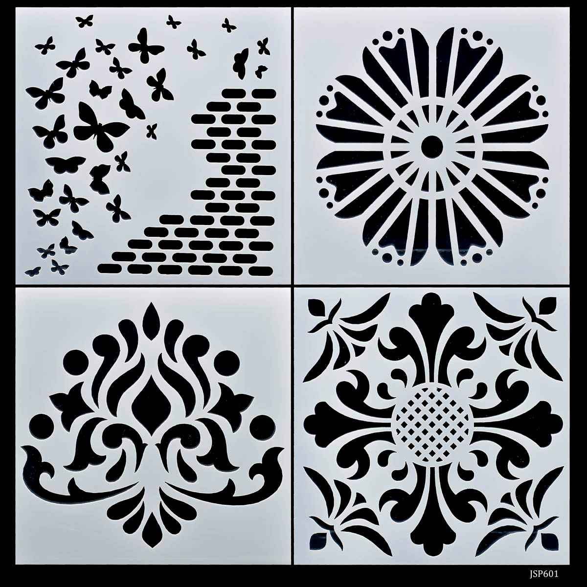 Crafts Abstract Drawing Stencil Plastic 4 Pcs Set 6x6 Inch JSP601