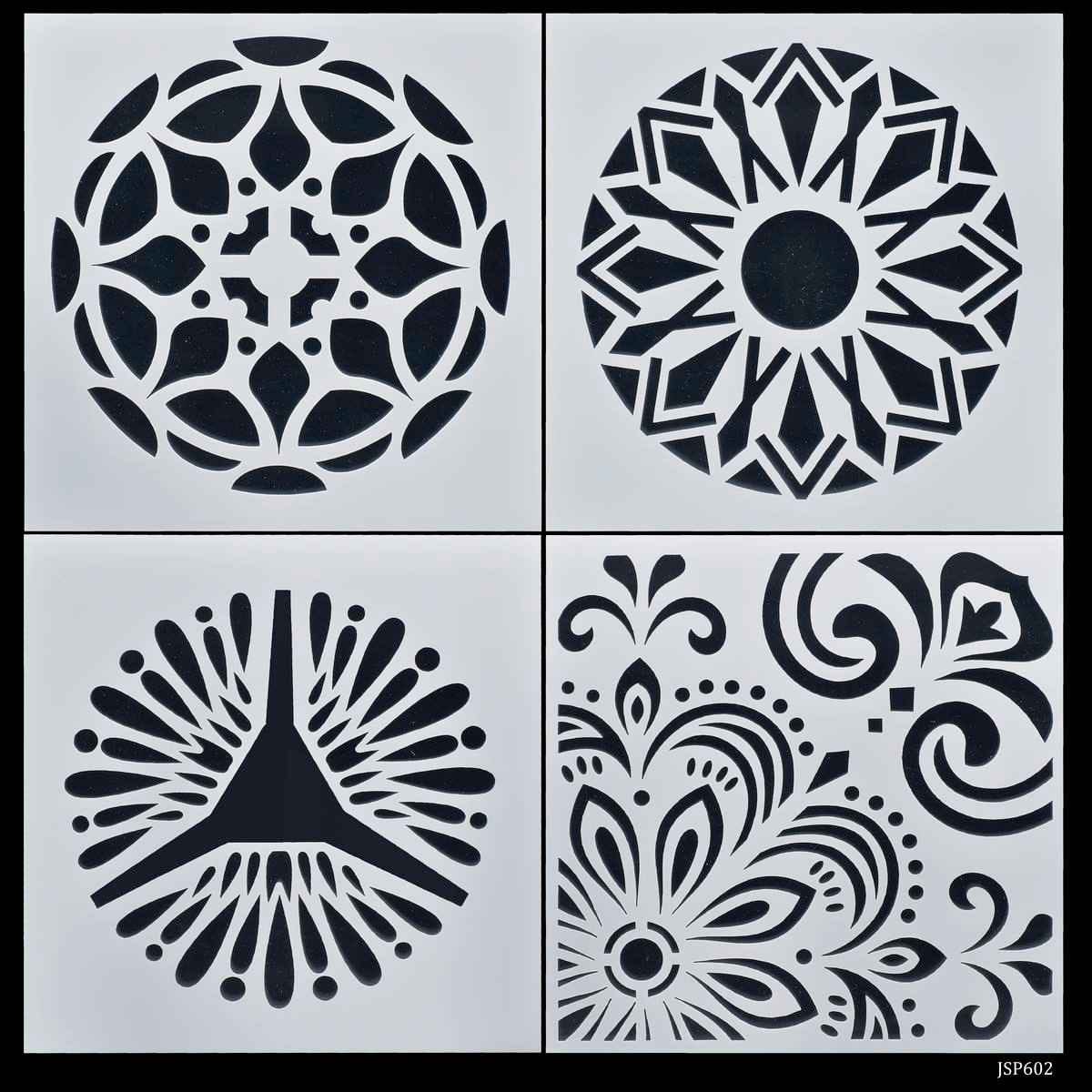 Crafts Abstract Drawing Stencil Plastic 4 Pcs Set 6x6 Inch JSP602