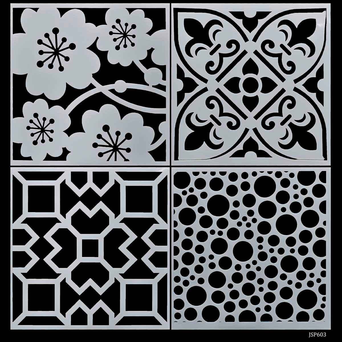 Crafts Abstract Drawing Stencil Plastic 4 Pcs Set 6x6 Inch JSP603