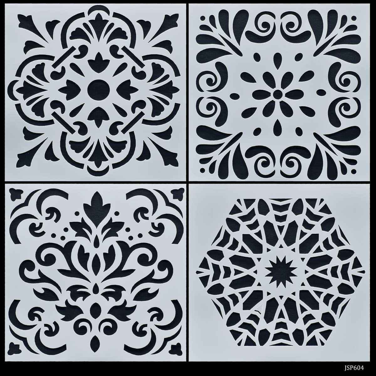 Crafts Abstract Drawing Stencil Plastic 4 Pcs Set 6x6 Inch JSP604
