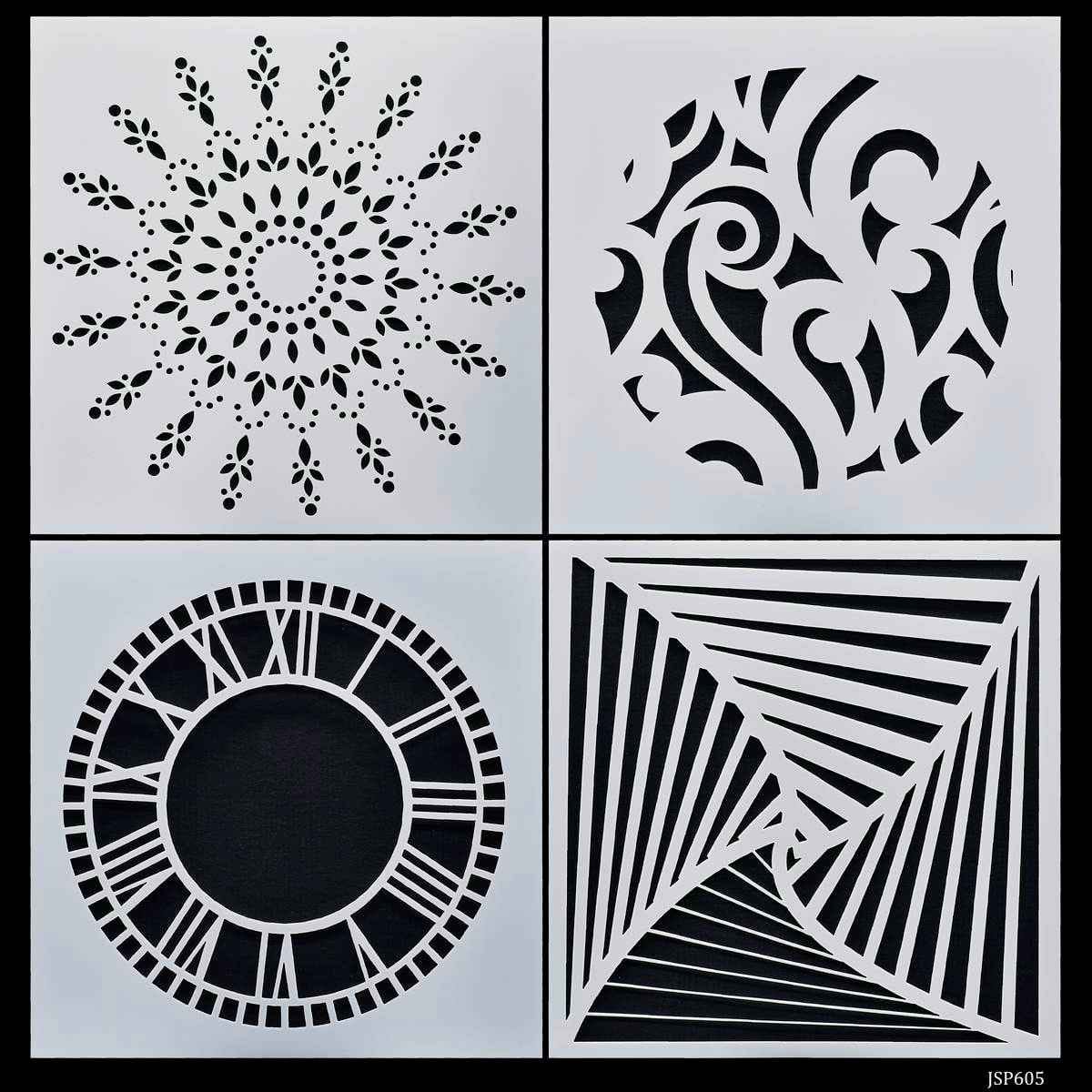 Crafts Abstract Drawing Stencil Plastic 4 Pcs Set 6x6 Inch JSP605