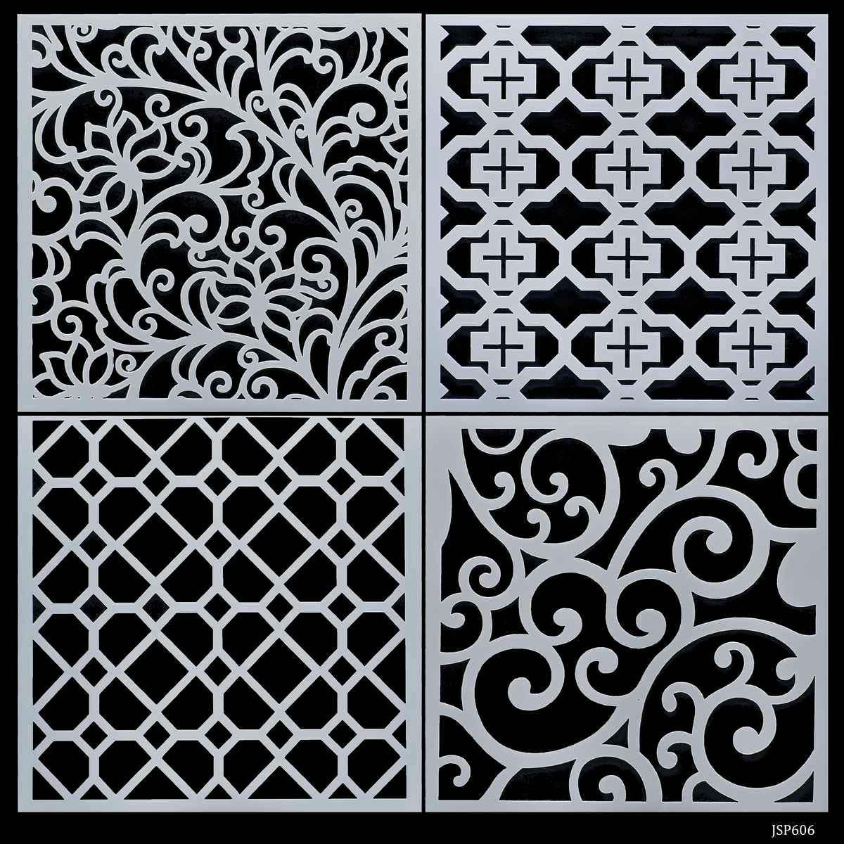Crafts Abstract Drawing Stencil Plastic 4 Pcs Set 6x6 Inch JSP606