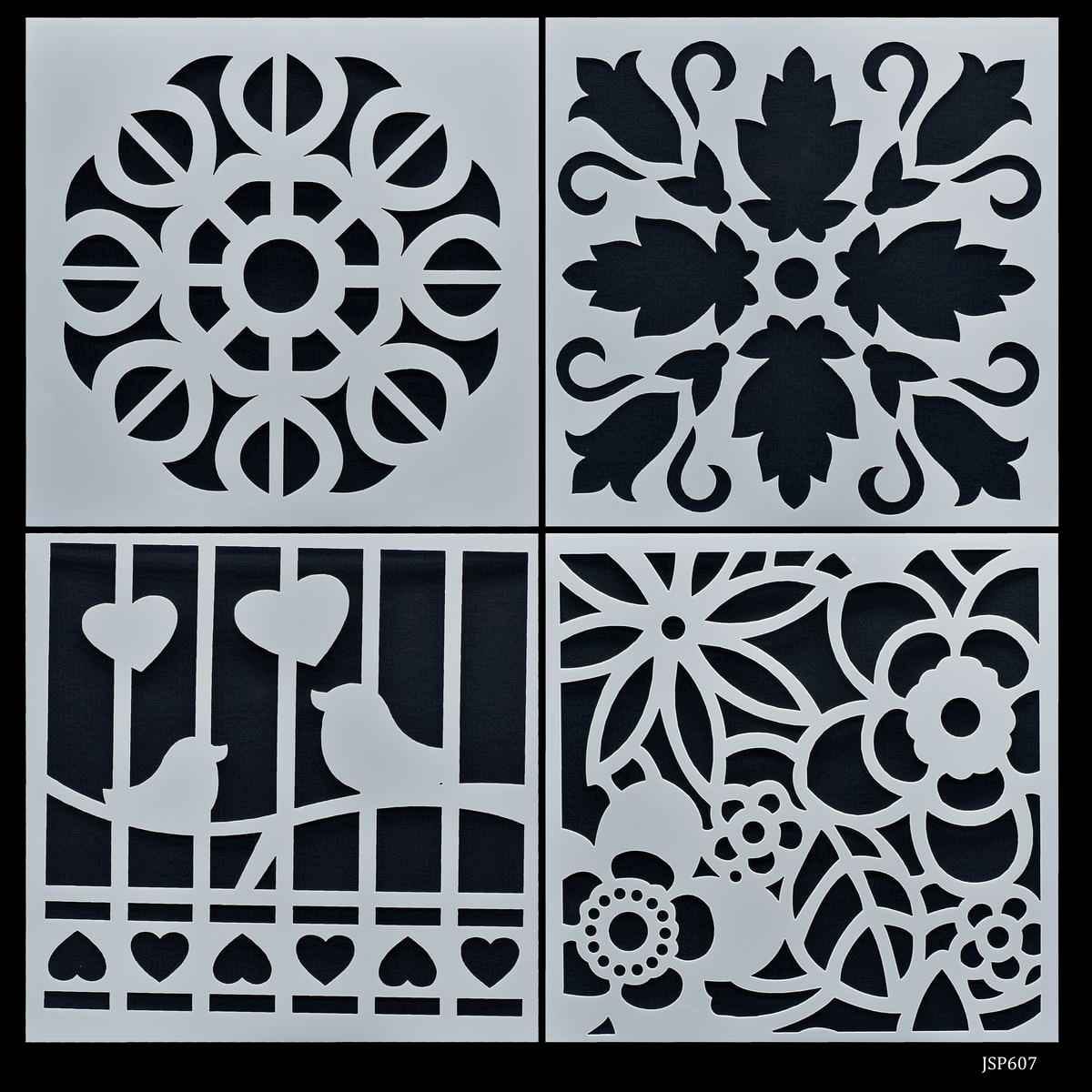 Crafts Abstract Drawing Stencil Plastic 4 Pcs Set 6x6 Inch JSP607