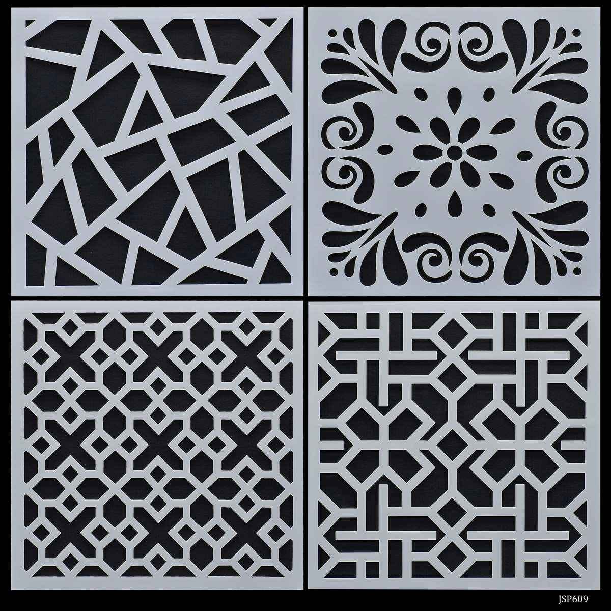 Crafts Abstract Drawing Stencil Plastic 4 Pcs Set 6x6 Inch JSP609