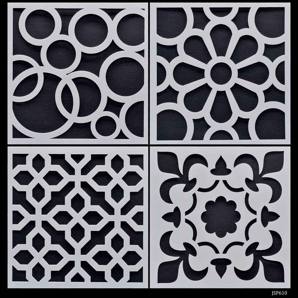 Crafts Abstract Drawing Stencil Plastic 4 Pcs Set 6x6 Inch JSP610