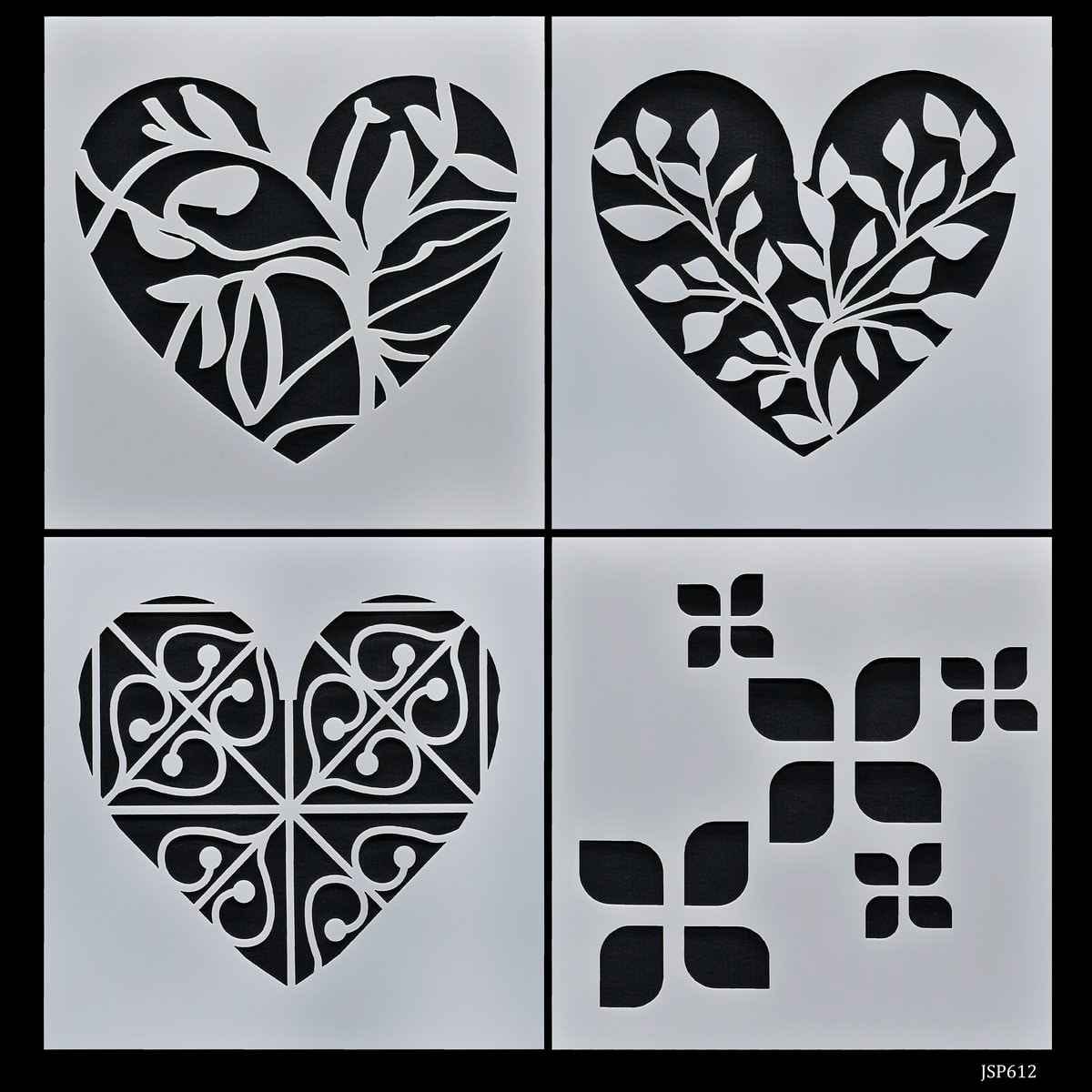 Crafts Heart Drawing Stencil Plastic 4 Pcs Set 6x6 Inch JSP612