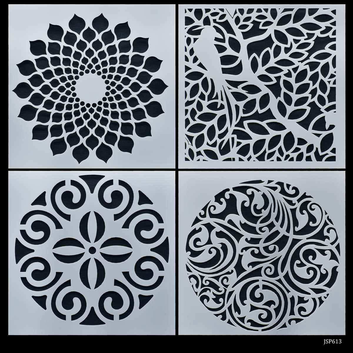 Crafts Abstract Drawing Stencil Plastic 4 Pcs Set 6x6 Inch JSP613