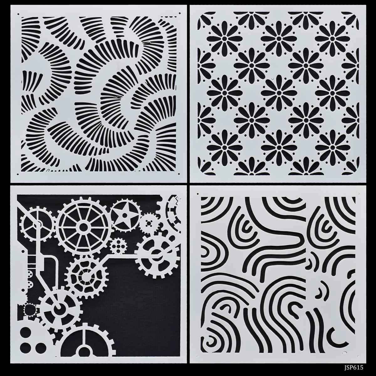 Crafts Abstract Drawing Stencil Plastic 4 Pcs Set 6x6 Inch JSP615