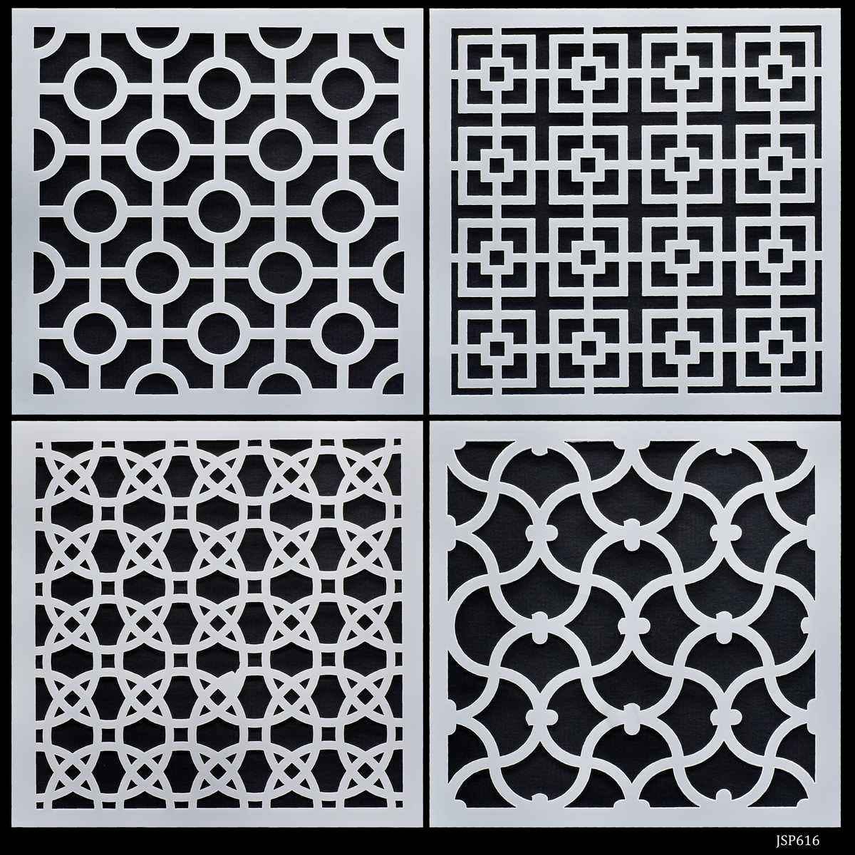 Crafts Abstract Drawing Stencil Plastic 4 Pcs Set 6x6 Inch JSP616