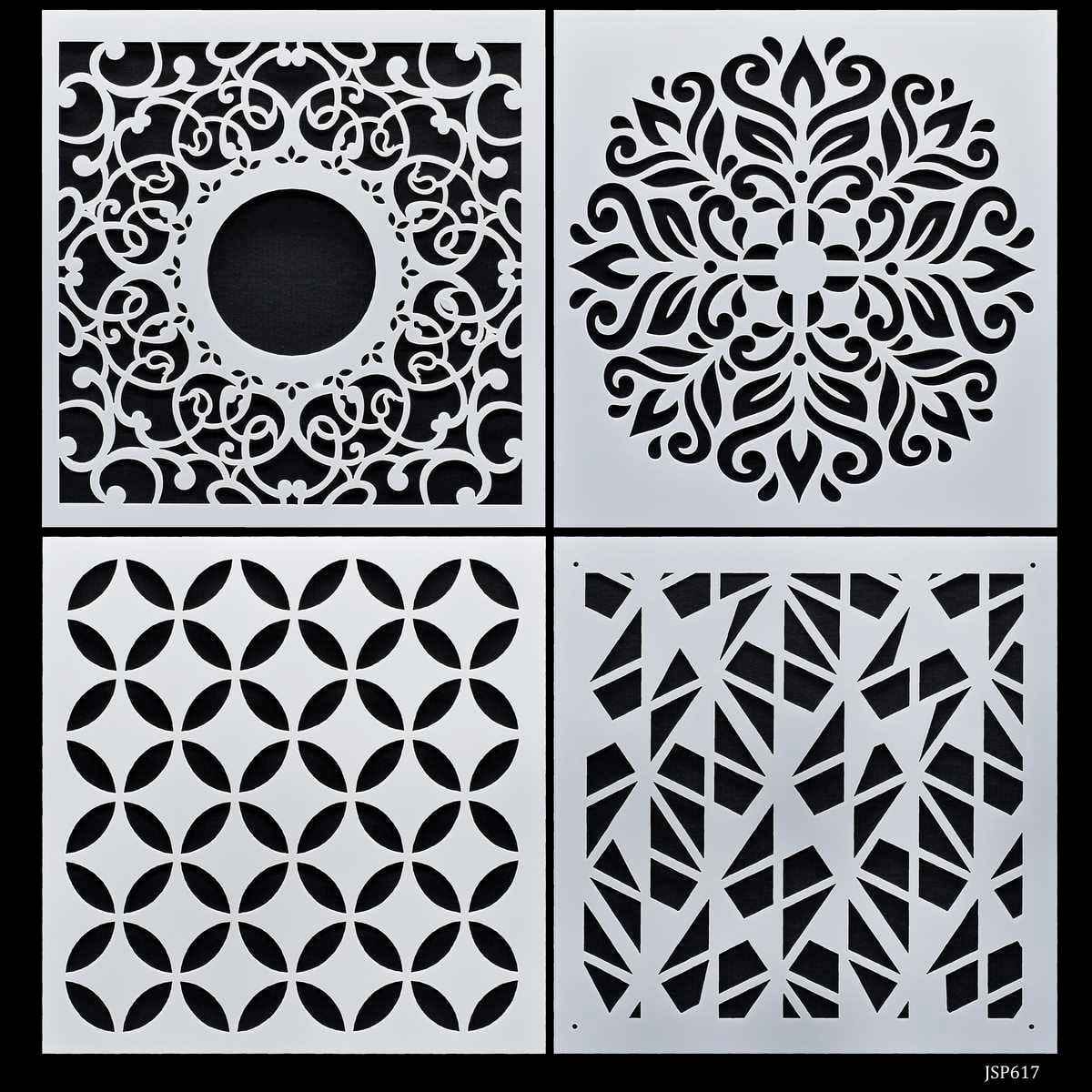 Crafts Abstract Drawing Stencil Plastic 4 Pcs Set 6x6 Inch JSP617