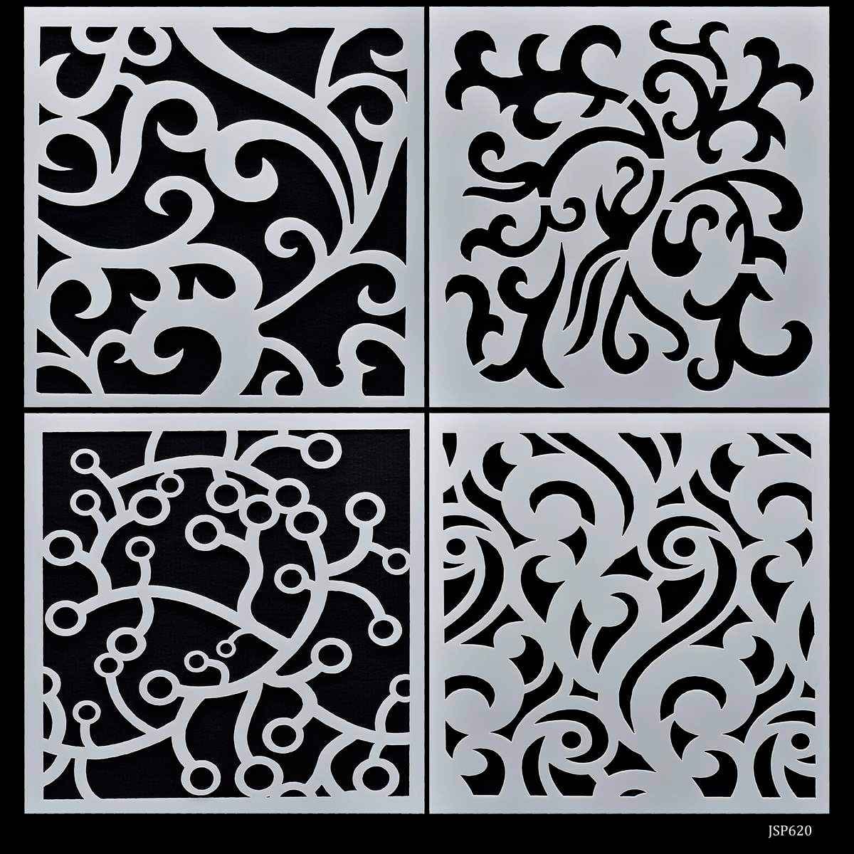 Crafts Abstract Drawing Stencil Plastic 4 Pcs Set 6x6 Inch JSP620