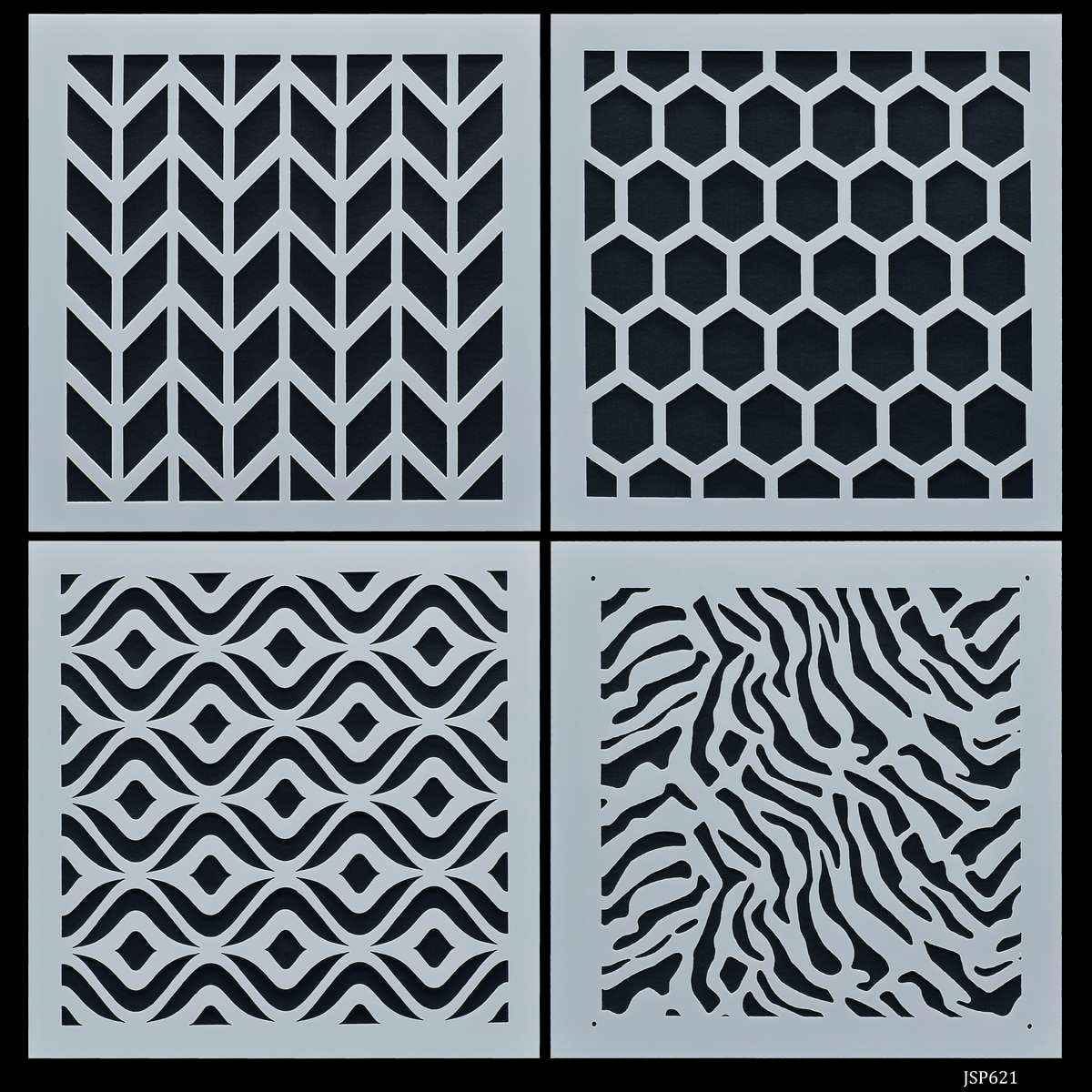 Crafts Abstract Drawing Stencil Plastic 4 Pcs Set 6x6 Inch JSP621
