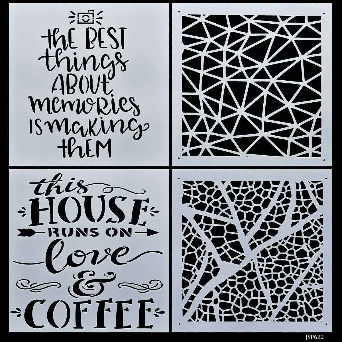 Crafts Abstract Drawing Stencil Plastic 4 Pcs Set 6x6 Inch JSP622