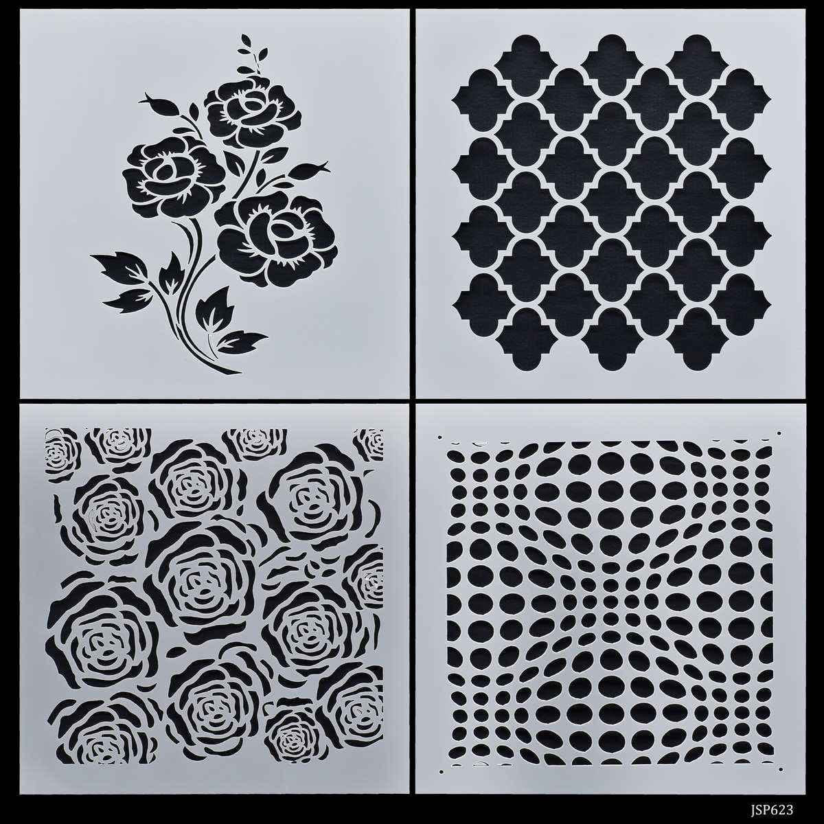 Crafts Rose Drawing Stencil Plastic 4 Pcs Set 6x6 Inch JSP623