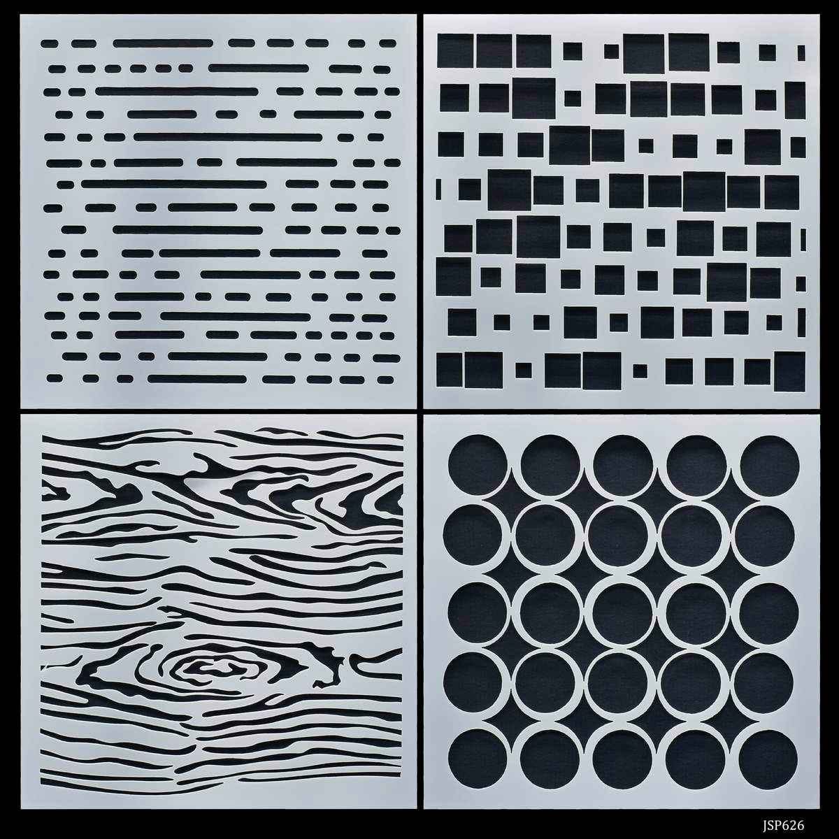 Crafts Abstract Drawing Stencil Plastic 4 Pcs Set 6x6 Inch JSP626