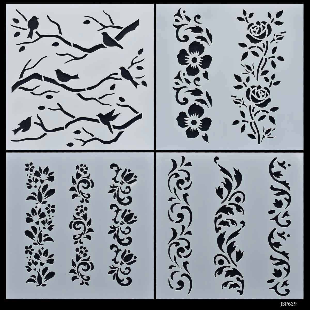 Crafts Leaves Drawing Stencil Plastic 4 Pcs Set 6x6 Inch JSP629