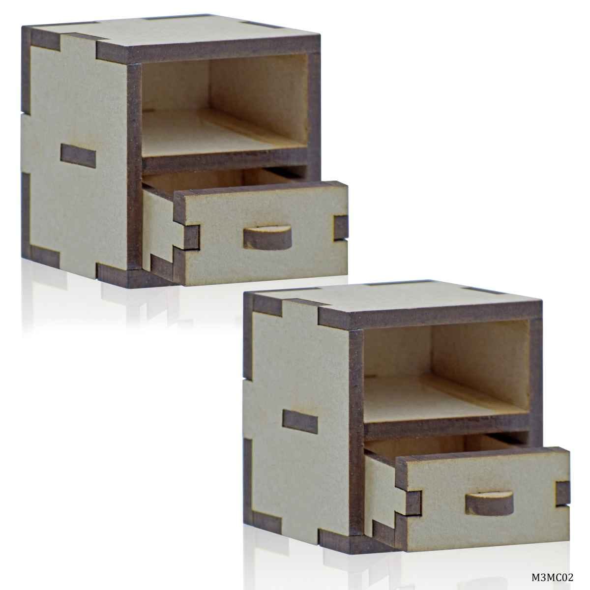 MDF Wooden 3D Miniature Cutout Set of 2 Pics Drawer Box M3MC02