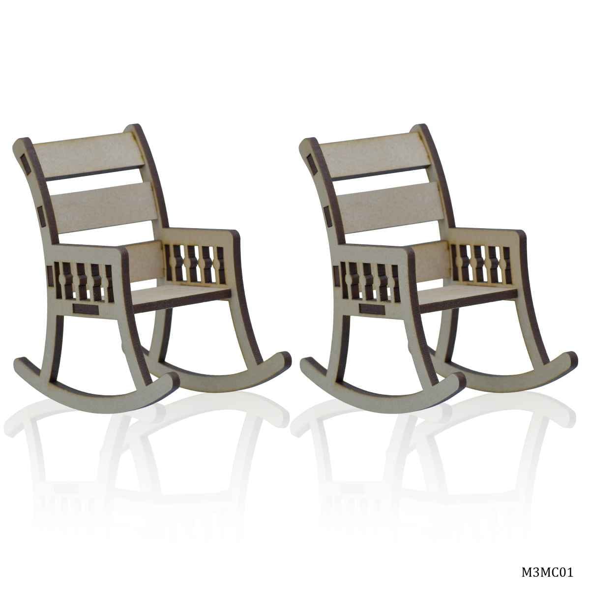 MDF Wooden 3D Miniature Cutout Pack of 2 Pics Rocking Chair M3MC01
