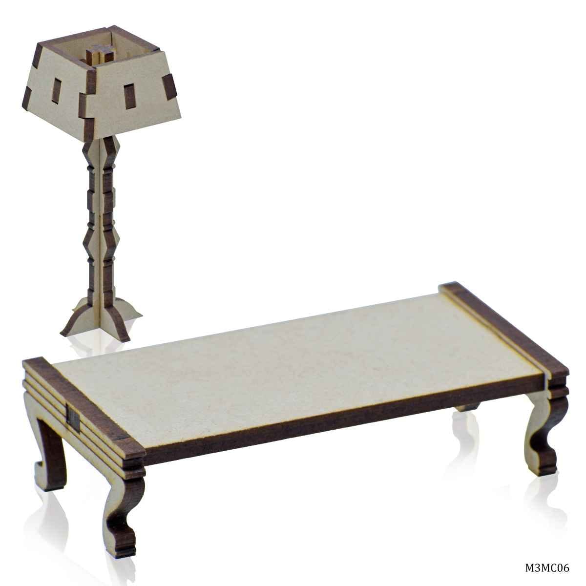 MDF Wooden 3D Miniature Cutout Table And Lamp M3MC06
