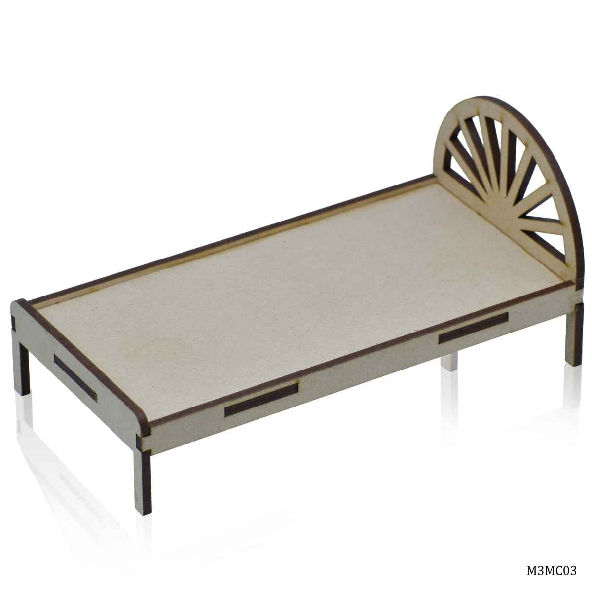 MDF Wooden 3D Miniature Cutout Vintage Bed M3MC03