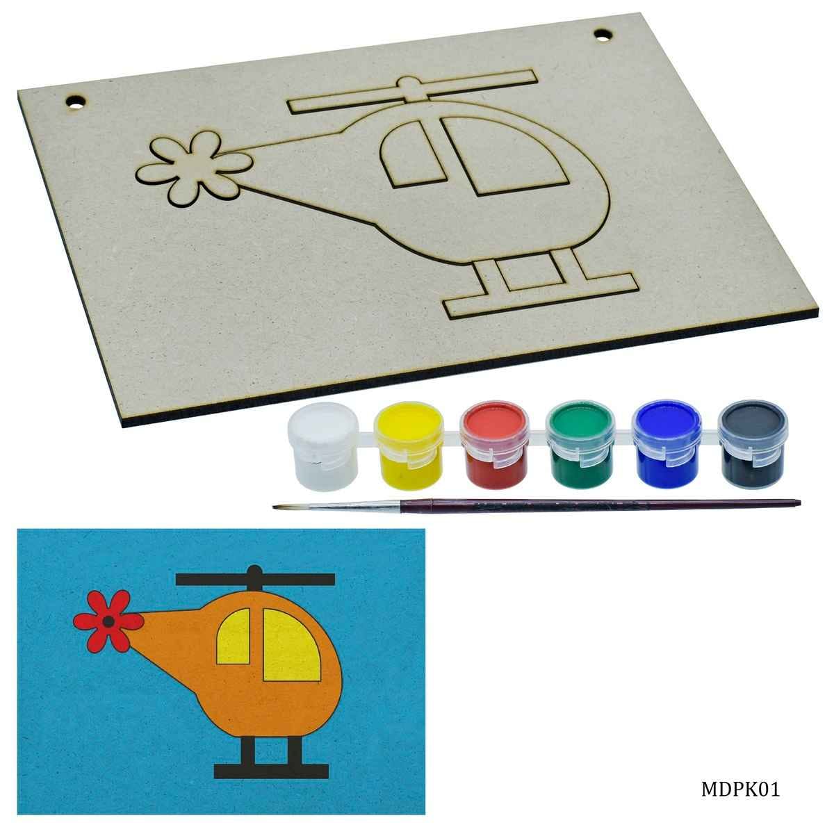 MDF DIY Painting Kit 3D A5 Helicopter with 1 painting brush & paints MDPK01