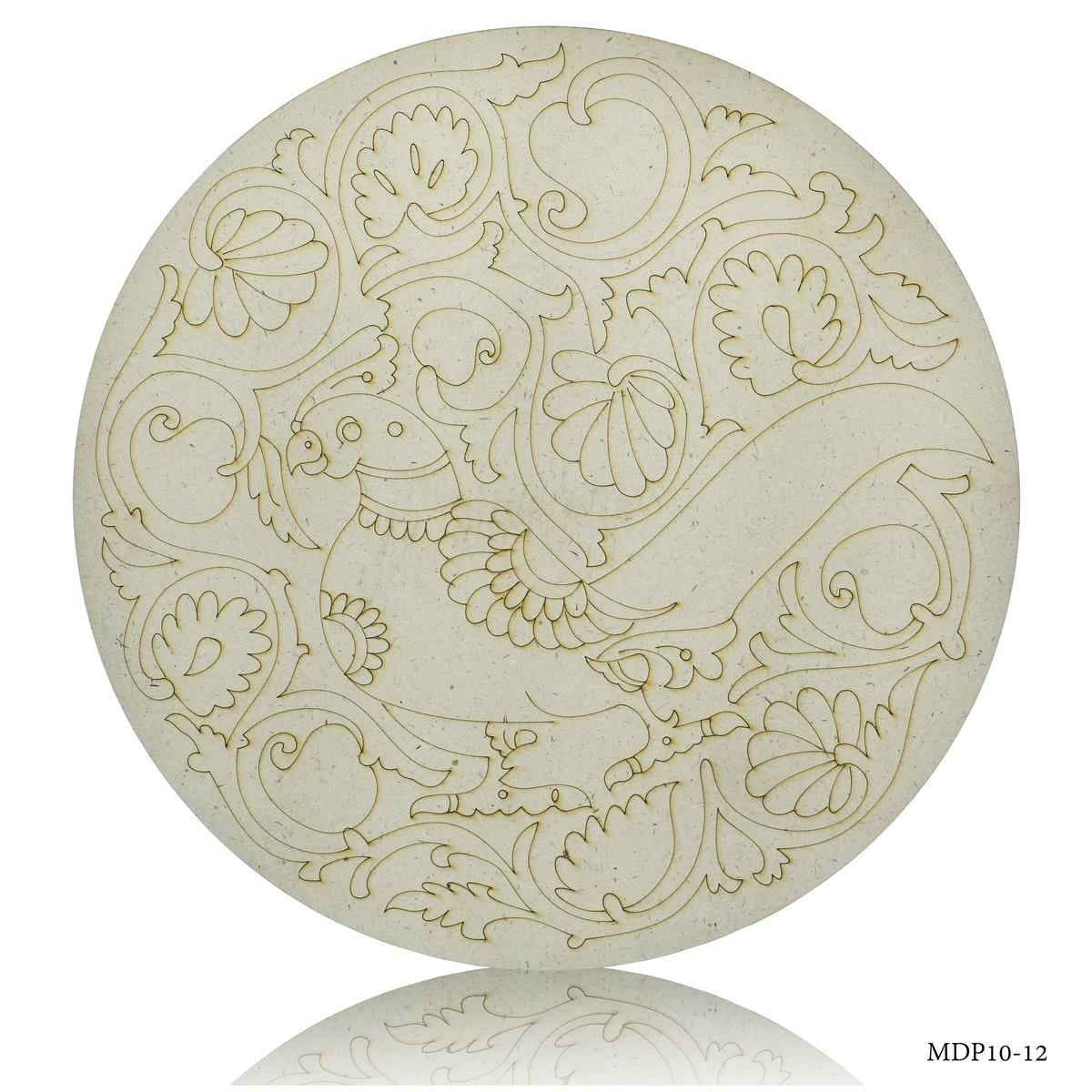 MDF DIY Painting Kit Round Parrot 10 Inch, 1 Brush (Size: 4) & 6 Tempera Colors MDP10-12