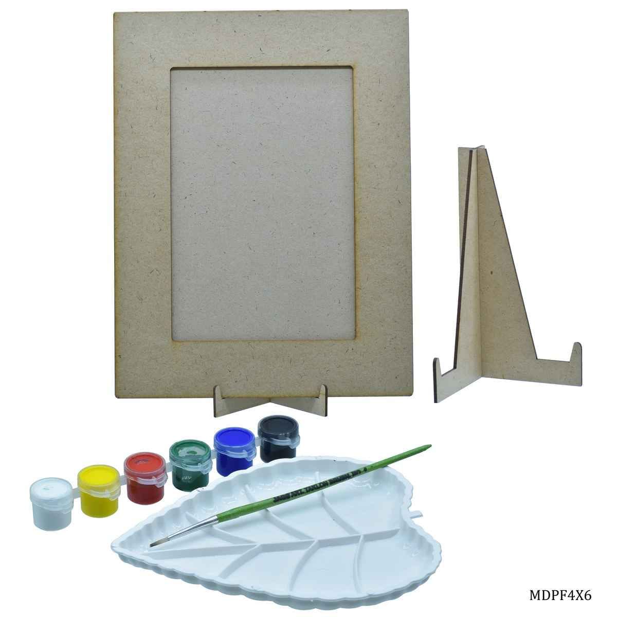 MDF DIY Painting Photo Frame Kit 4 X 6 With Stand, 1 Palette, 1 painting brush and paints MDPF4X6