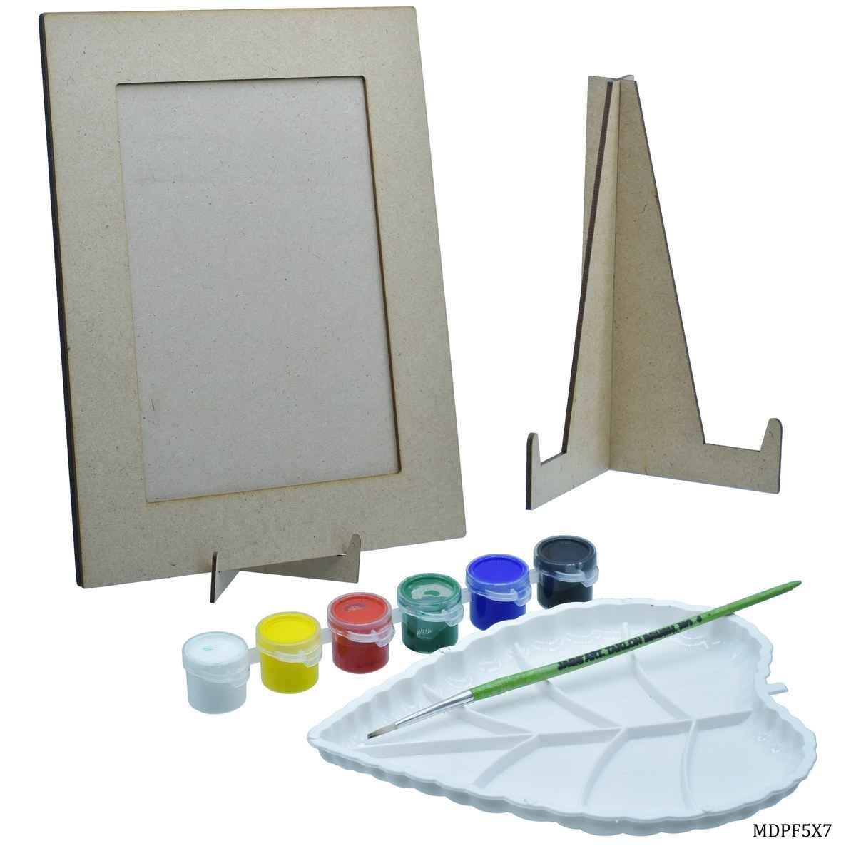 MDF DIY Painting Photo Frame Kit 5 x 7 With Stand, 1 Palette, 1 painting brush and paints MDPF5X7