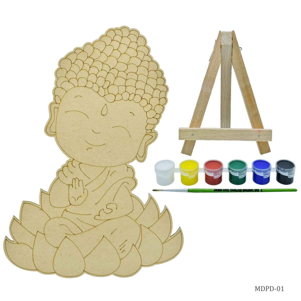 MDF DIY Painting Plate Kit Baby Buddha, 5 Inch Easel, 1 Brush (Size: 4) & 6 Tempera Colors MDPD-01