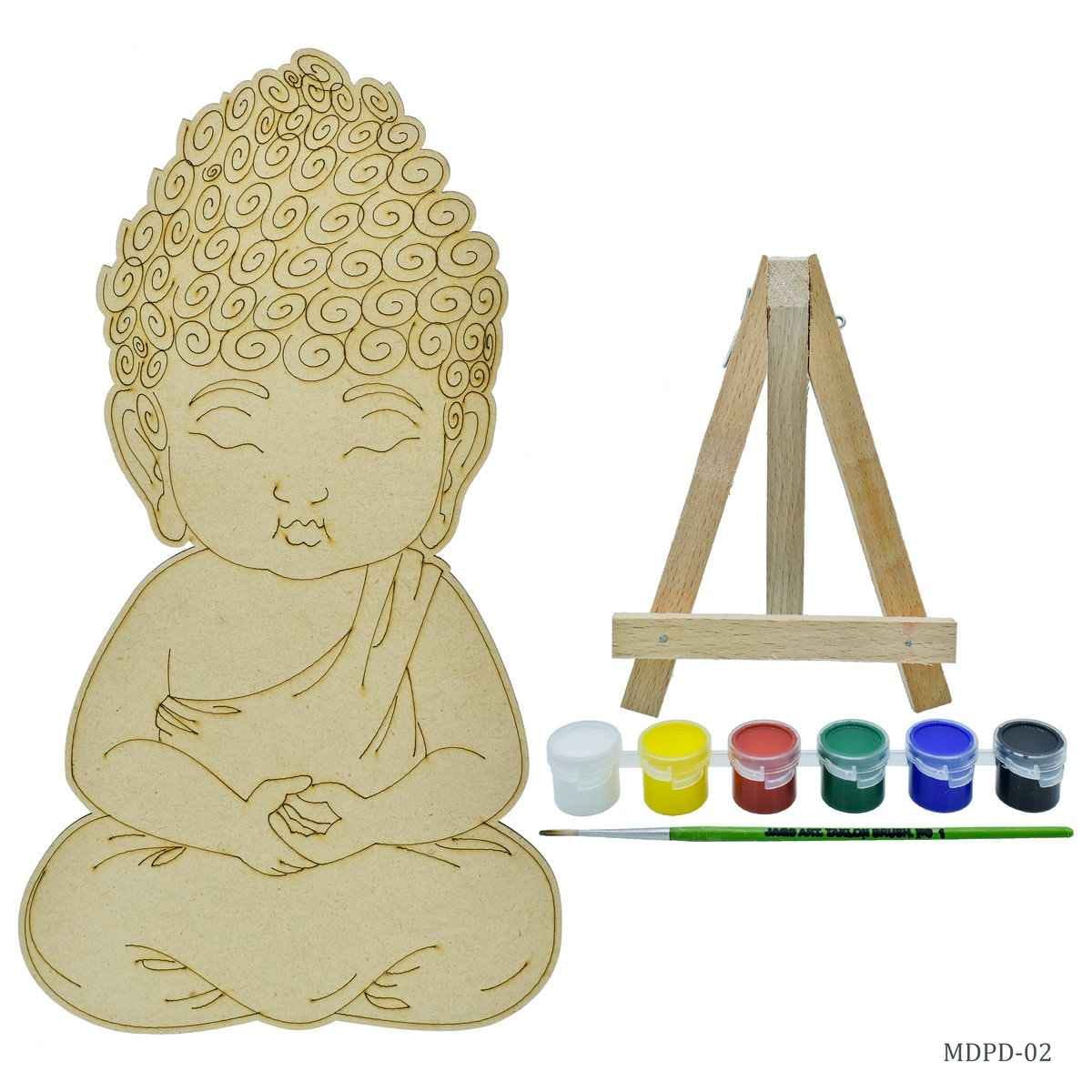MDF DIY Painting Plate Kit Baby buddha, 5 Inch Easel, 1 Brush (Size: 4) & 6 Tempera Colors MDPD-02