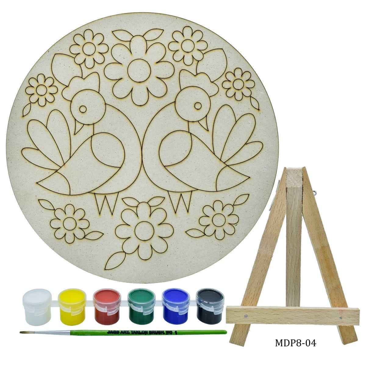 MDF DIY Painting Plate Kit Round 2 Birds Size 8 Inch MDP8-04