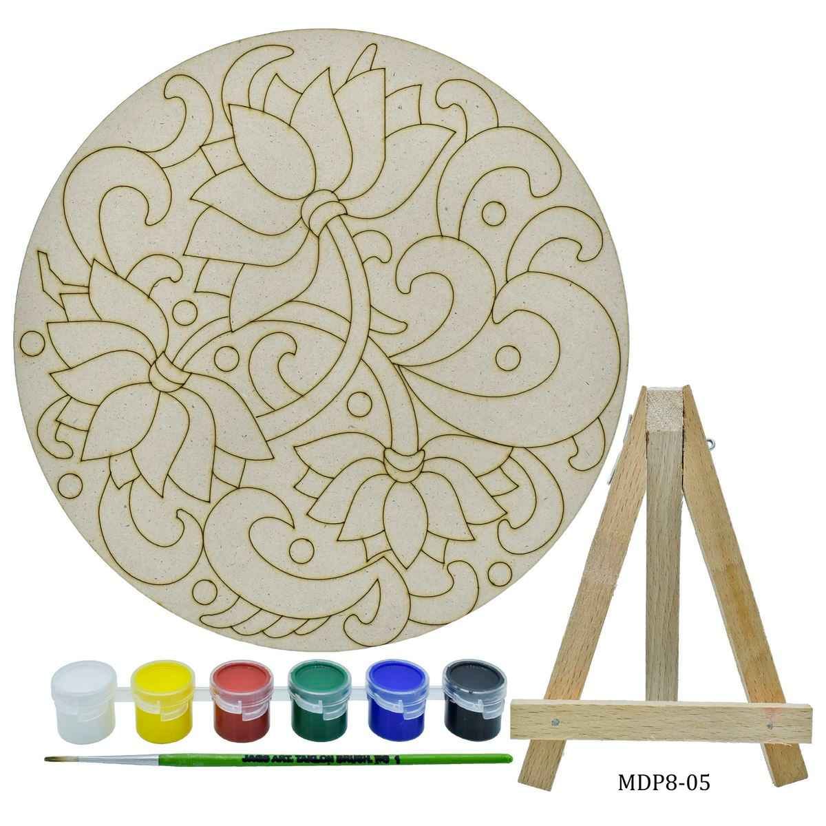 MDF DIY Painting Plate Kit Round 3 Lotus Size 8 Inch MDP8-05