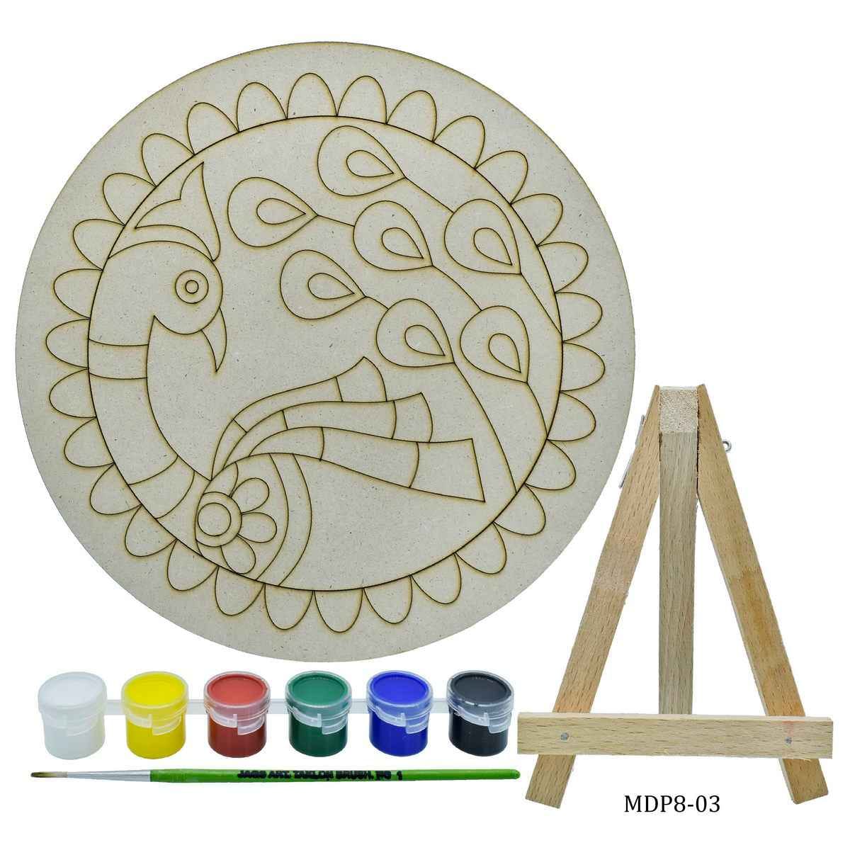 MDF DIY Painting Plate Kit Round Peacock Size 8 Inch MDP8-03