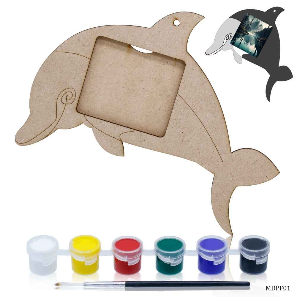 MDF DIY Photo Frame Kit Dolphin, Pack of 2 cutouts 1 painting brush & paints MDPF01