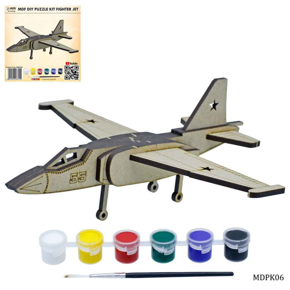 MDF DIY Puzzle Kit Fighter Jet, Pack of 1 ,A4 Puzzle of Fighter Jet Cut-outs, 1 painting brush & paints MDPK06