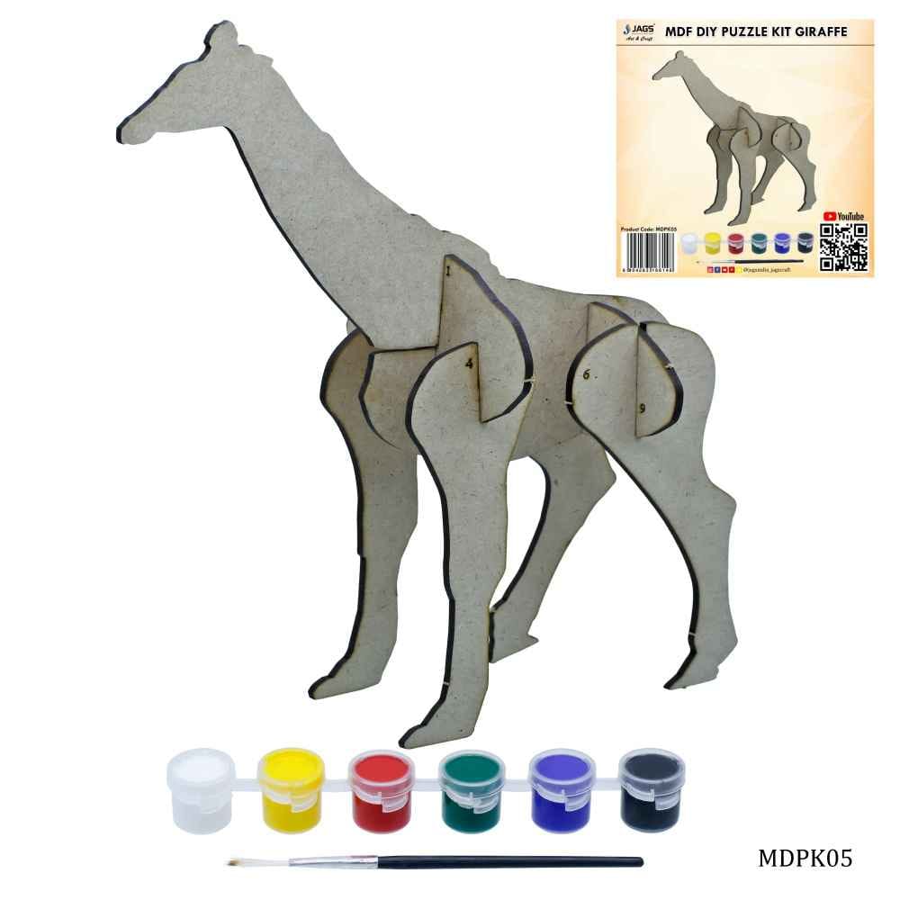MDF DIY Puzzle Kit Giraffe 1 painting brush & paints MDPK05