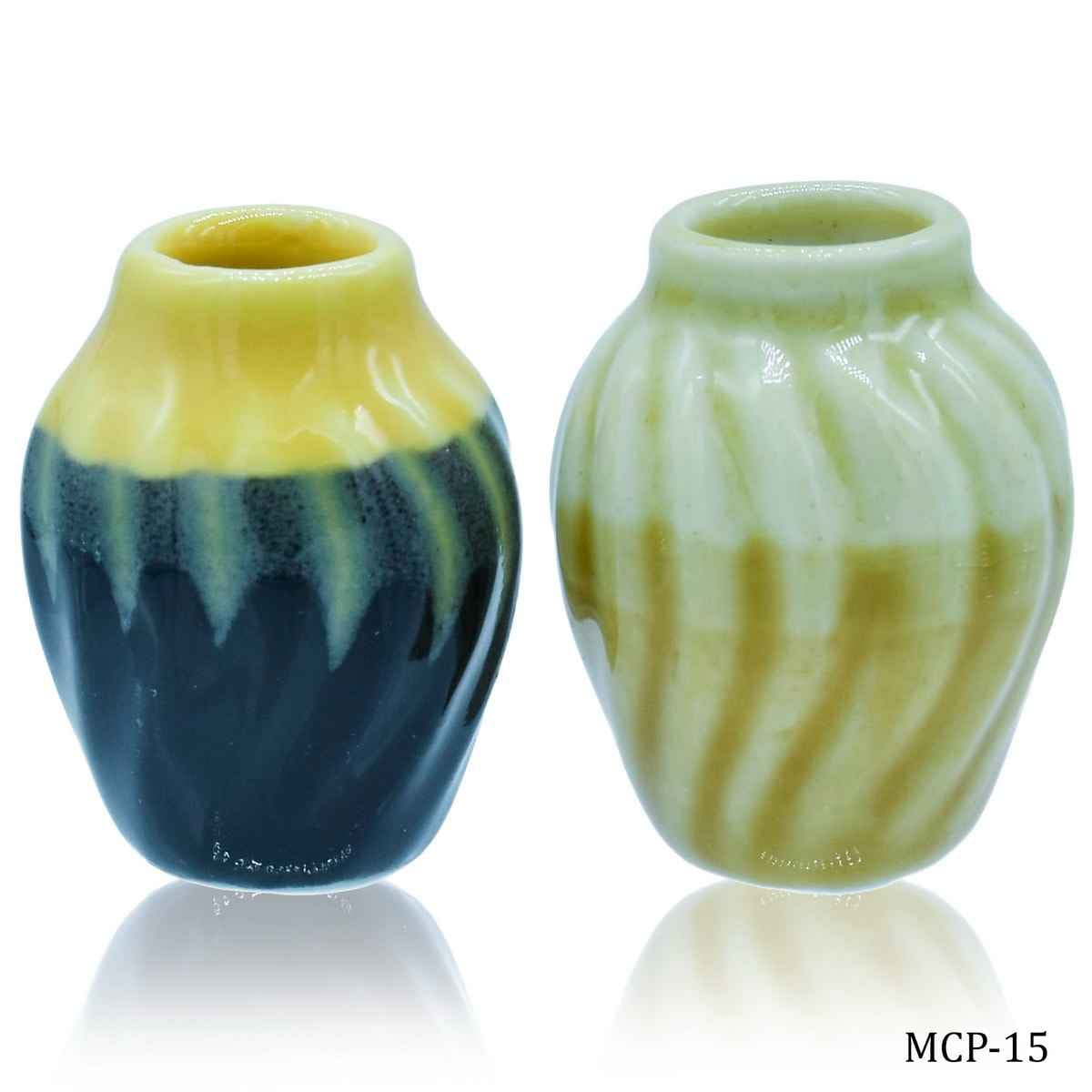 Miniature Ceramics Flower Pot 2 Pcs Set Mix Designs, Size 1x1x0.5 Cm MCP-15