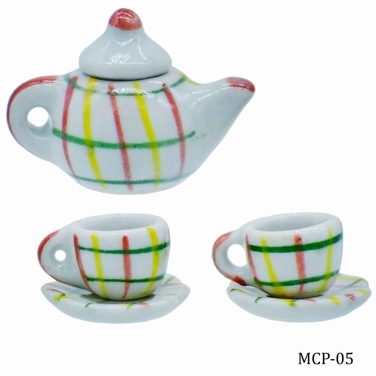 Miniature Ceramics Tea Pot Set Color Full, Size: 1x1x0.5 Cm MCP-05