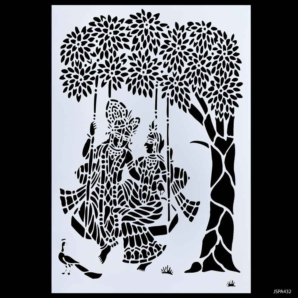 Crafts Radha Krishna Swing Hanging Drawing A4 Stencil Plastic 1 Piece JSPA432