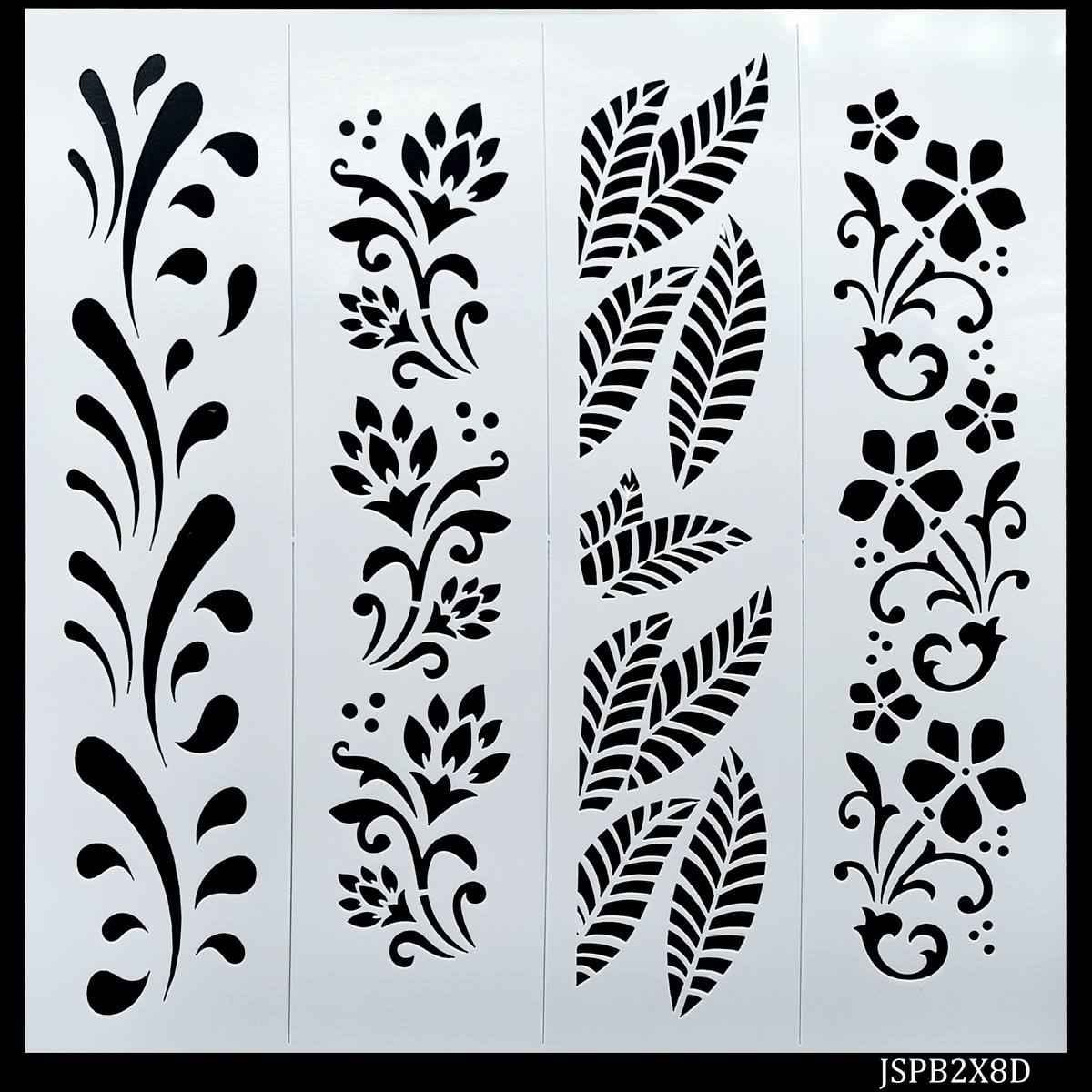 Crafts Flower Drawing Border Stencil 4in1 2x8 Inch Plastic 1 Piece JSPB2X8D