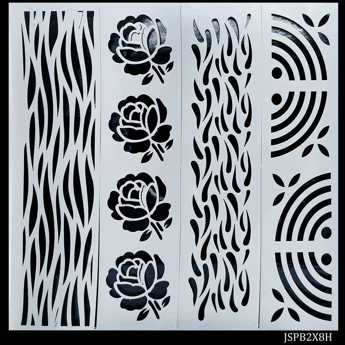 Crafts Rose Drawing Border Stencil 4in1 2x8 Inch Plastic 1 Piece JSPB2X8H